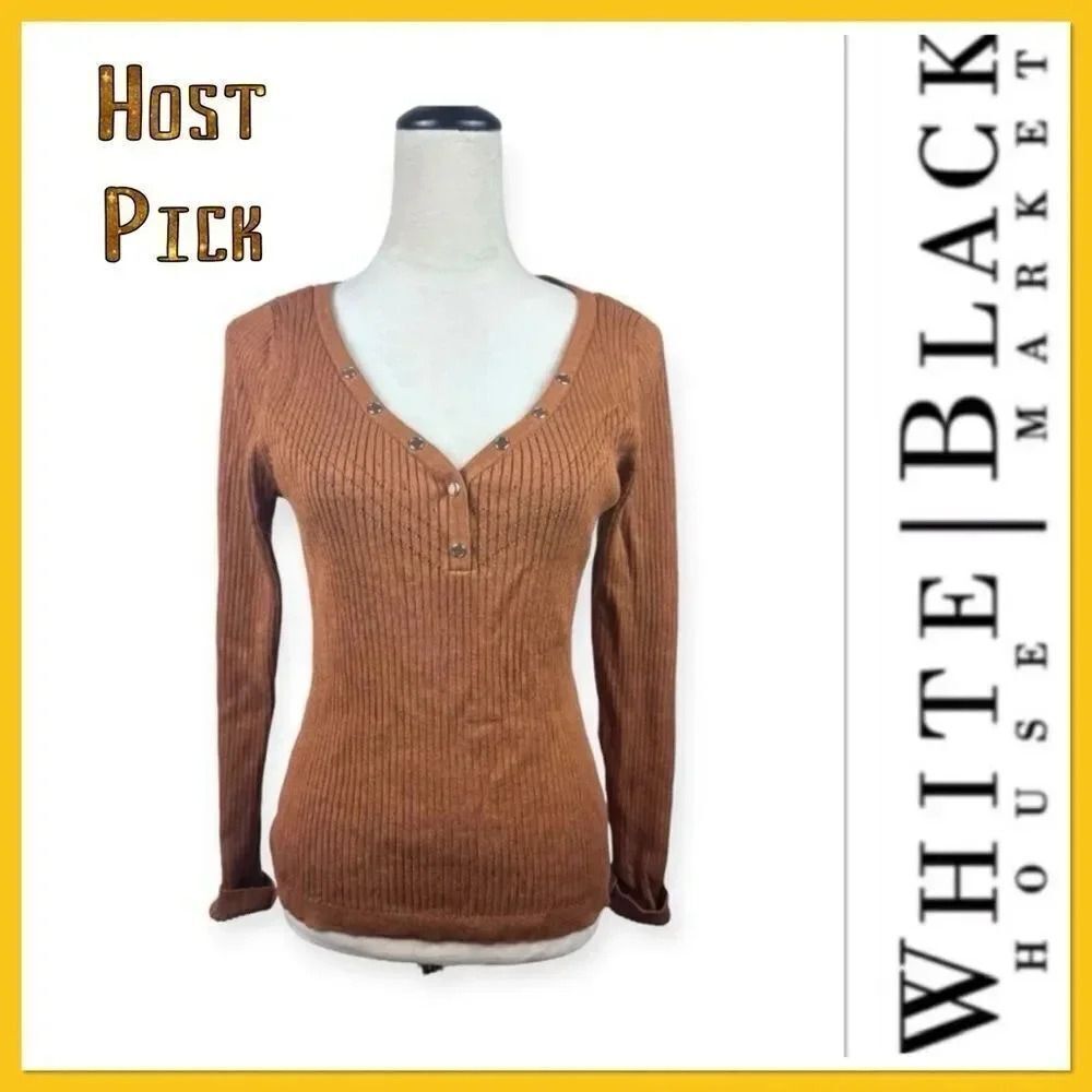 White House Black Market Brown V-Neck Sweater